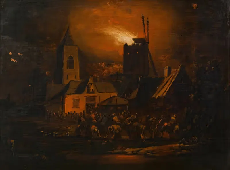 Пожар в ветряной мельнице (ночная сцена) by Альберт Поэль — digital art print download