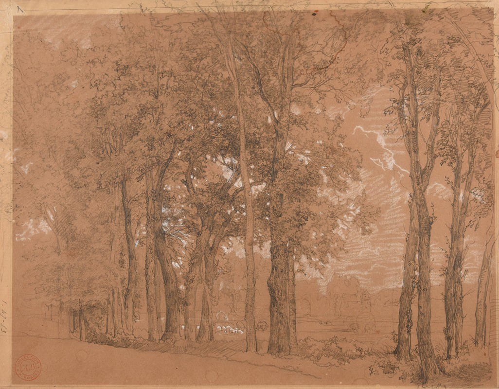 Lisière d'arbres et pré by Jacques-Raymond Brascassat, 1850 — digital art print download