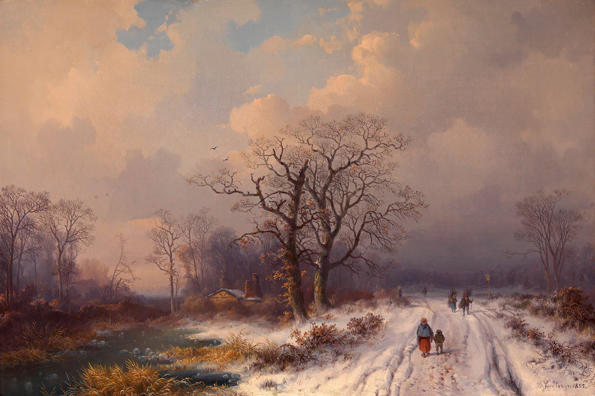 Снежный пейзаж by Бернхард Фидлер, 1852 — digital art print download
