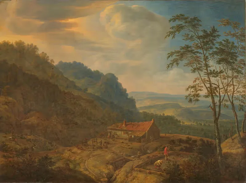 Горный пейзаж с фермерским домом by Херман Сафлевен, 1663 — digital art print download