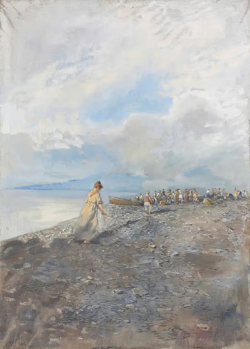 На пляже Бордигеры by Помпейо Мариани, 1909 — digital art print download