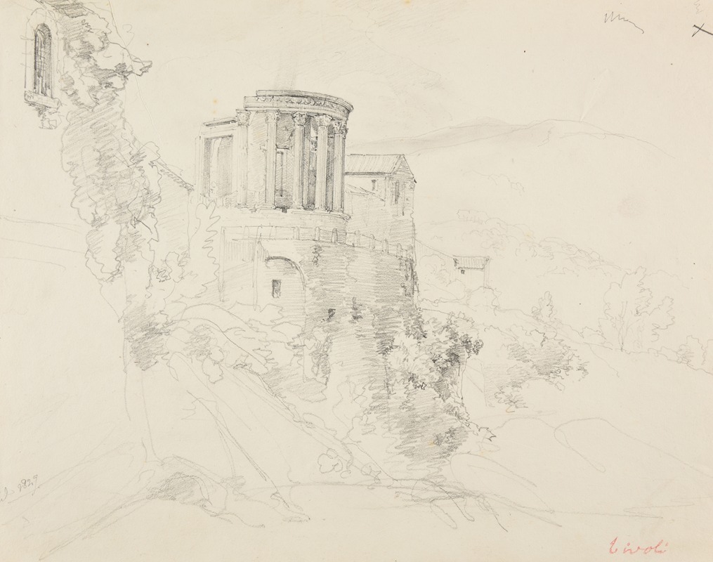 Temple antique et maisons à Tivoli — Jacques-Raymond Brascassat
