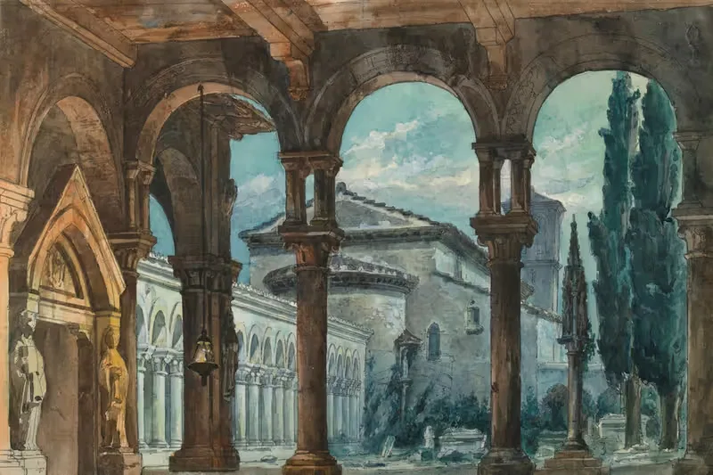 Сценография, клуатр ночью by Аноним, 1869 — digital art print download