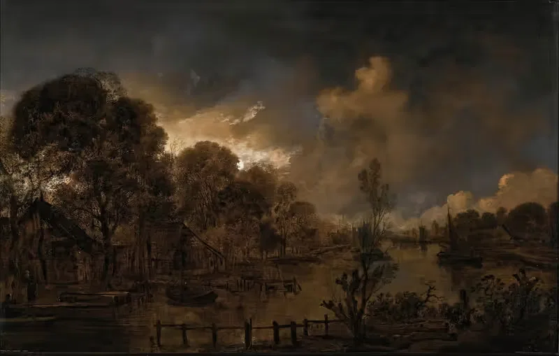 A canal by moonlight by Aert van der Neer — digital art print download