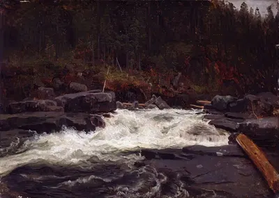 Waterfall in Telemark, Study for Inv.No. 427 by August Cappelen, 1852 — digital art print download