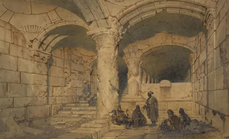 Arab figures in a vault within the Al-aqsa mosque, Jerusalem — Carl Haag