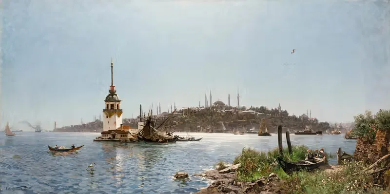 Башня Леандра и старый город за ней, Константинополь by Карл Зальцманн — digital art print download