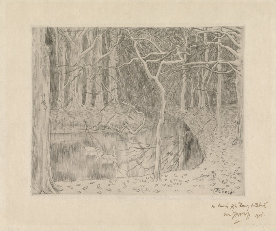 Bos met vijver en zwanen — Jan Toorop