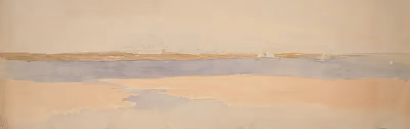Речной пейзаж с городом на дальнем берегу by Эдвин Остин Эбби — digital art print download