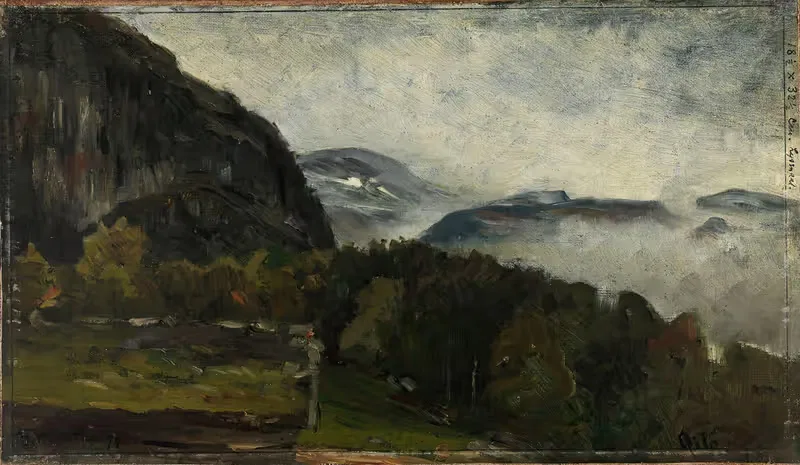 Пейзаж в Øylo в тумане by Герхард Мунте, 1879 — digital art print download