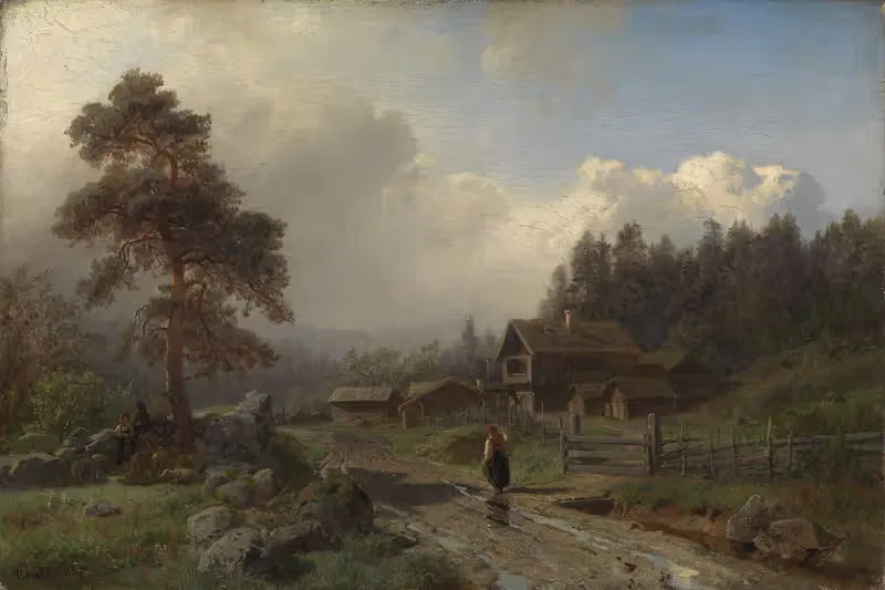 Норвежский пейзаж под дождем by Ханс Гуде, 1857 — digital art print download