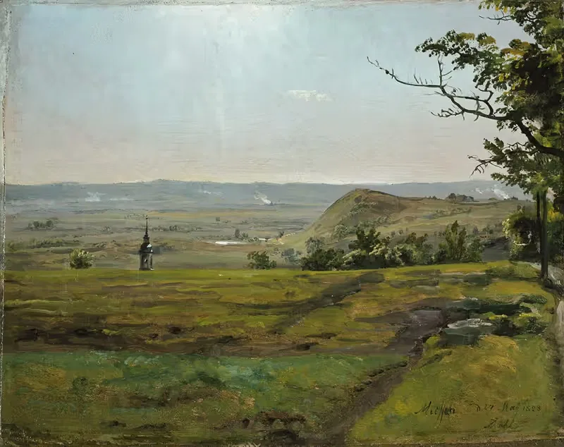 Зеленые поля рядом с Мейссеном by Иоганн Кристиан Даль, 1828 — digital art print download