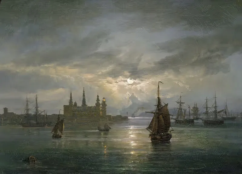 Kronborg Castle in Moonlight by Johan Christian Dahl, 1849 — digital art print download