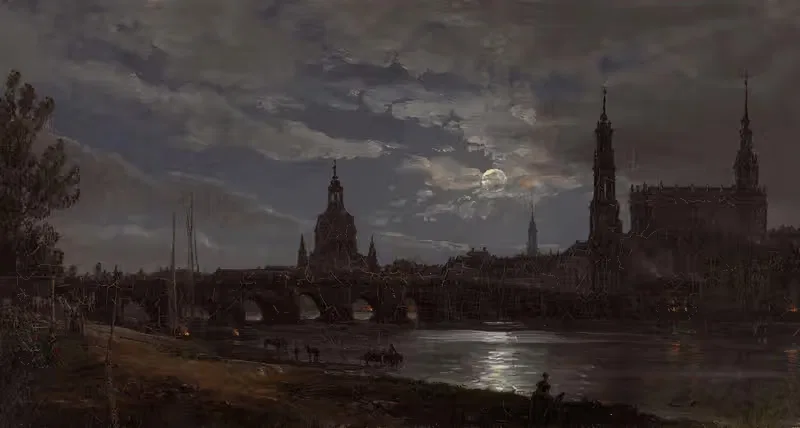 Вид на Дрезден при лунном свете by Иоганн Кристиан Даль, 1838 — digital art print download