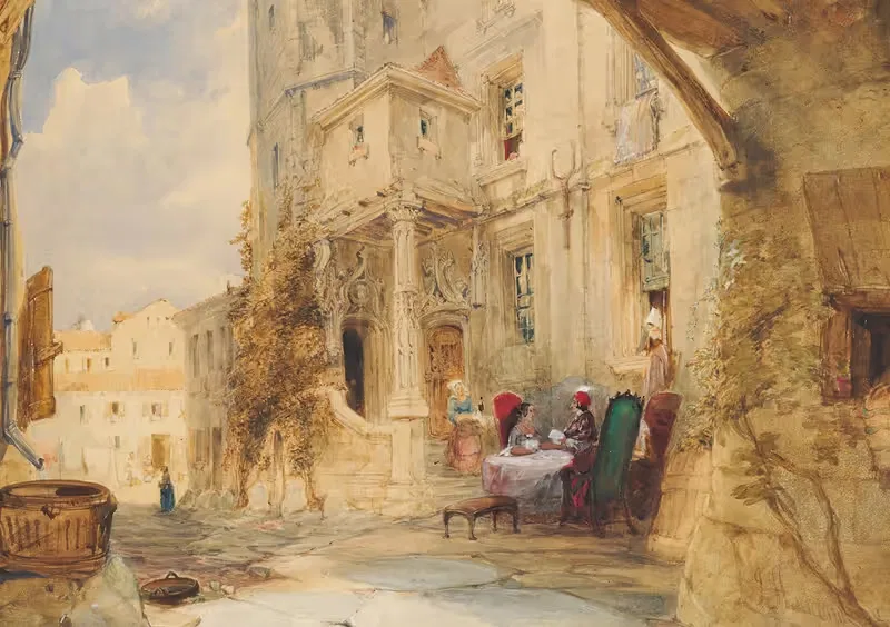 Французская сцена с фигурами by Джеймс Холланд, 1845 — digital art print download