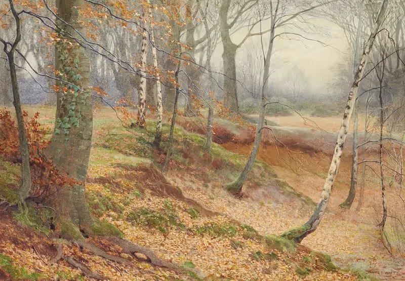 Silver Birch and Beech Wood in Autumn — James Thomas Watts