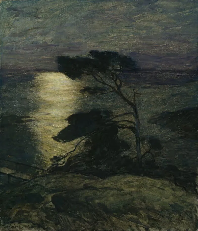 Сосна на побережье при лунном свете by Торольф Хольмбё, 1902 — digital art print download