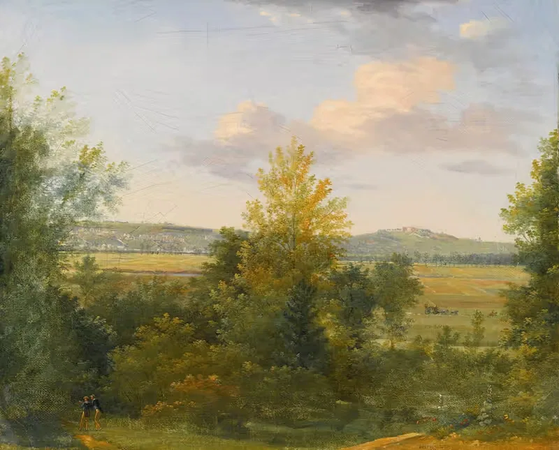 Pastoral landscape with two travellers — Achille Etna Michallon