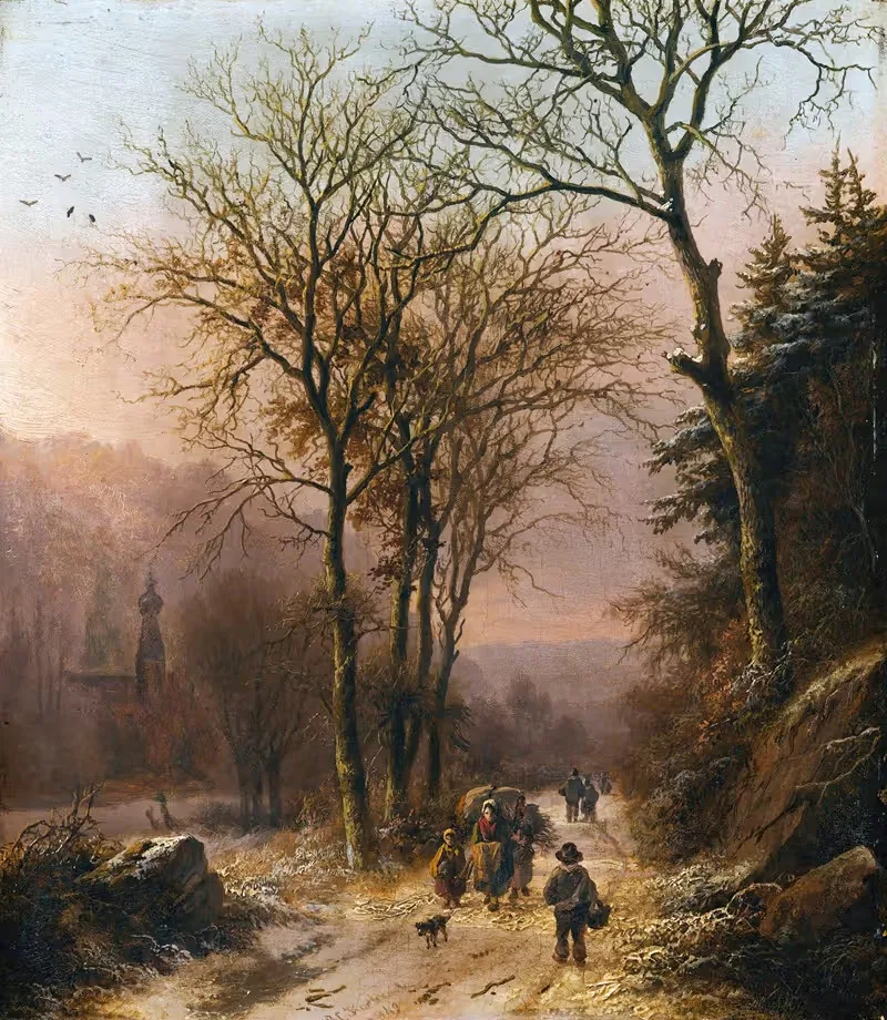 Фигуры на зимней дороге by Баренд Корнелис Кёккёк, 1849 — digital art print download