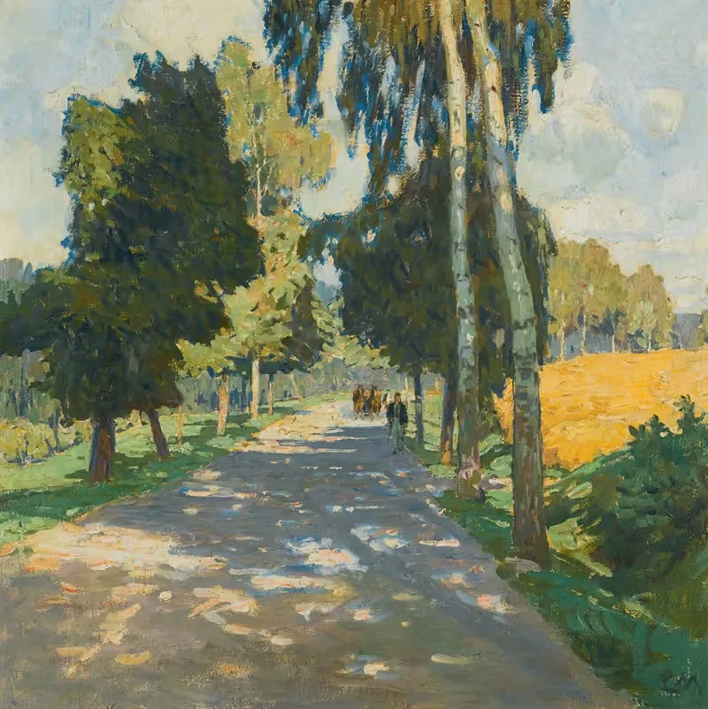 Tree lined road in Bruntál by Carl Moll — digital art print download