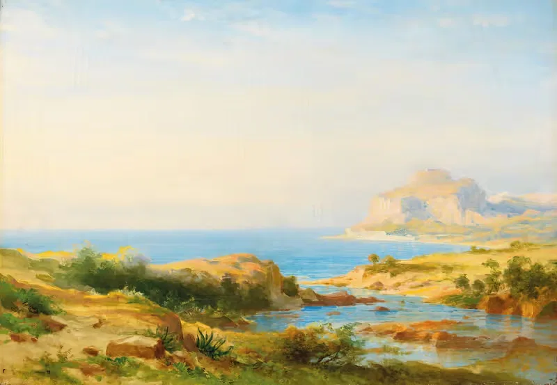 Морской пейзаж Чефалу, Сицилия by Карл Морганштерн, 1835 — digital art print download