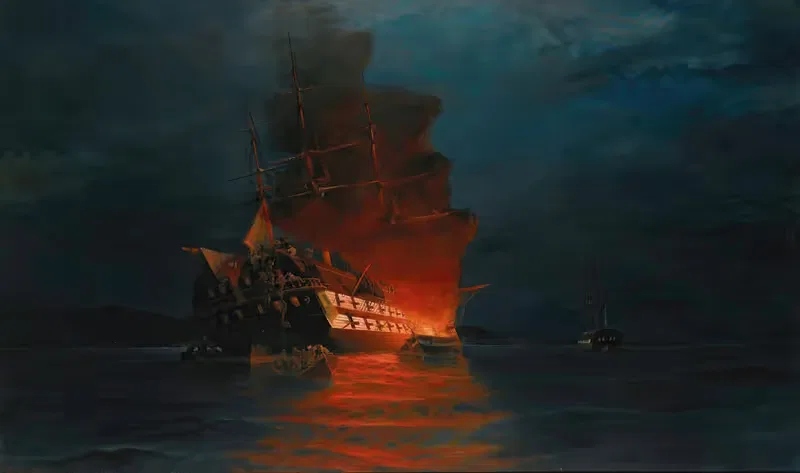 Сожжение турецкого флагмана by Константинос Воланактис — digital art print download