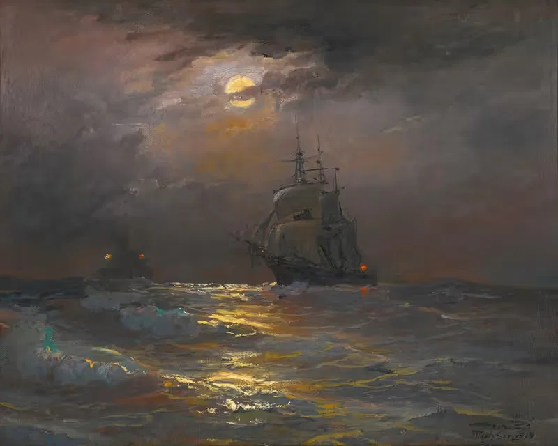 On high seas, by moonlight by Diyarbakirli Tahsin, 1919 — digital art print download