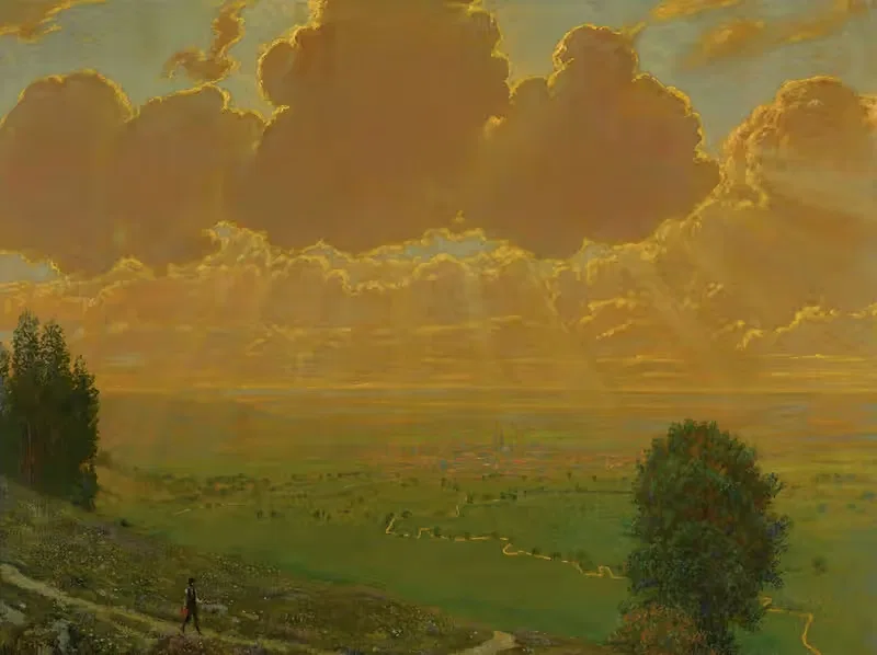 Sunburst Over Säckingen, Black Forest Signed With The Artist's Initials And Dated 1910 — Hans Thoma