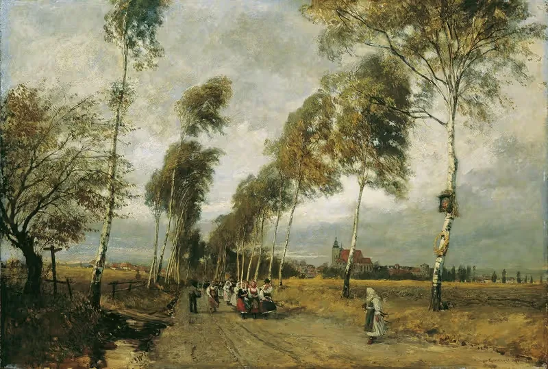 Дорога с аллеей берёз by Уго Шарлемон, 1893 — digital art print download