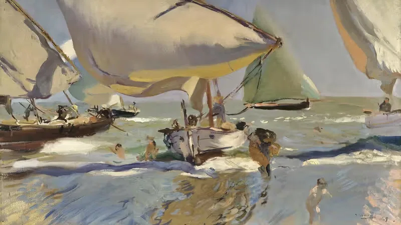 Boats On The Shore by Joaquín Sorolla, 1909 — digital art print download