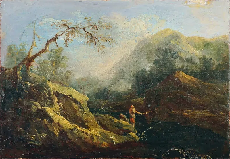 Bergige Landschaft mit Angler by Johann Christian Brand, 1770-1780 — digital art print download