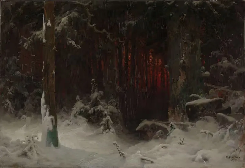 Лесистый ландшафт в снегу by Людвиг Мунте, 1870 — digital art print download