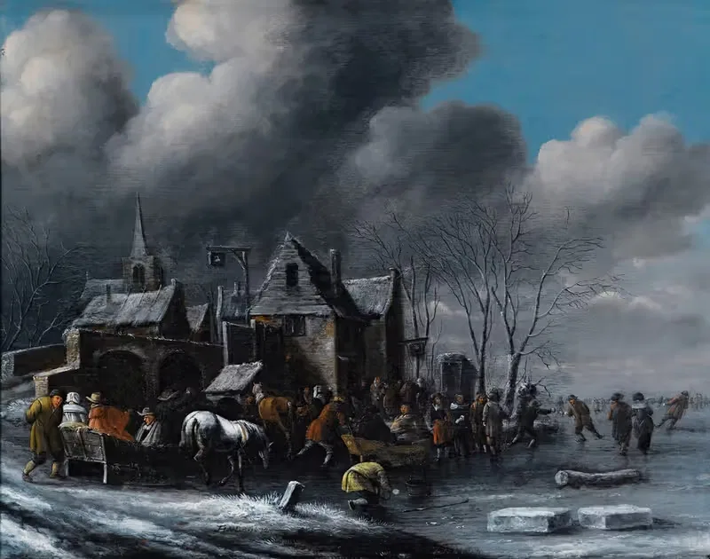 Катальщики на замерзшей реке by Томас Хеереманс, 1672 — digital art print download