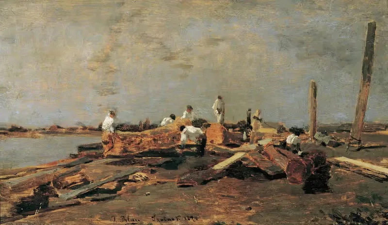 Flößer an der Theiß by Tina Blau, 1874 — digital art print download