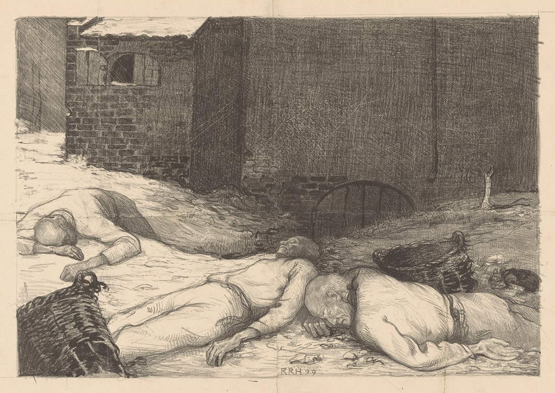 Drie liggende, dode mannen bij een gebouw by Ричард Николаус Роланд Хольст, 1899 — digital art print download