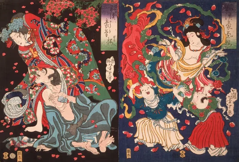 Seigen and Sakurahime; Angel with Two Children — Tsukioka Yoshitoshi
