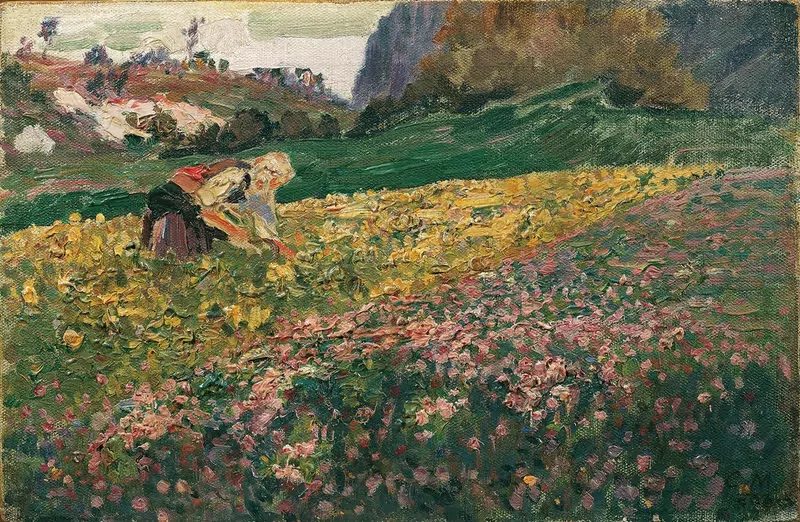 Девочка на цветочном лугу by Карл Молл, 1909 — digital art print download