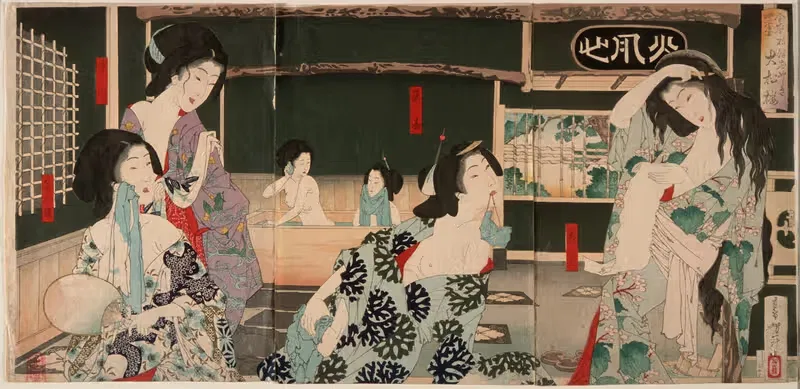 Summer; Women Bathing at the Daishōrō — Tsukioka Yoshitoshi