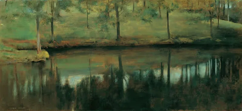 Unbewegtes Wasser Der Teich von Menil — Fernand Khnopff