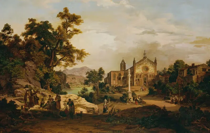Italienische Landschaft mit Pilgern — Georg Petzolt