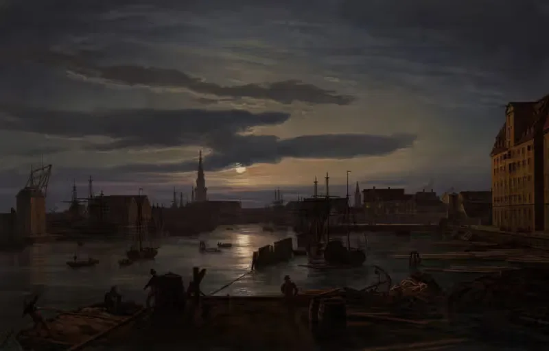 Порт Копенгагена при лунном свете by Иоганн Кристиан Даль, 1846 — digital art print download