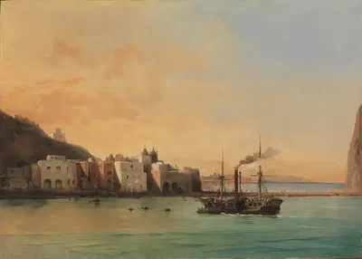 Вид на Искью с моря by Жан-Шарль Жозеф Ремон, 1842 — digital art print download