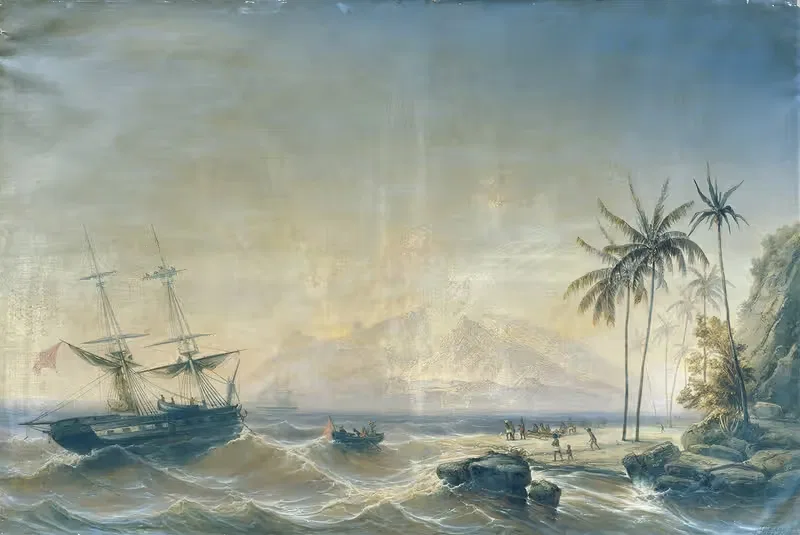 Военный корабль у южных островов by Йозеф Карл Бертольд Пюттнер, 1854 — digital art print download