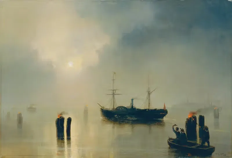 Ночная поездка по лагуне by Йозеф Карл Бертольд Пюттнер, 1857 — digital art print download