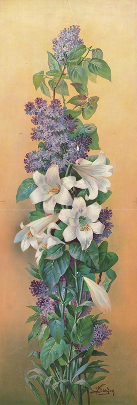 Lilacs & lilies by V. Sangon, 1900 — digital art print download