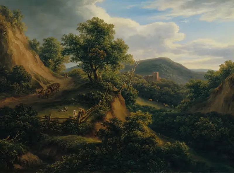 Лесистый горный пейзаж с руинами by Иосиф Мёссмер, 1829 — digital art print download