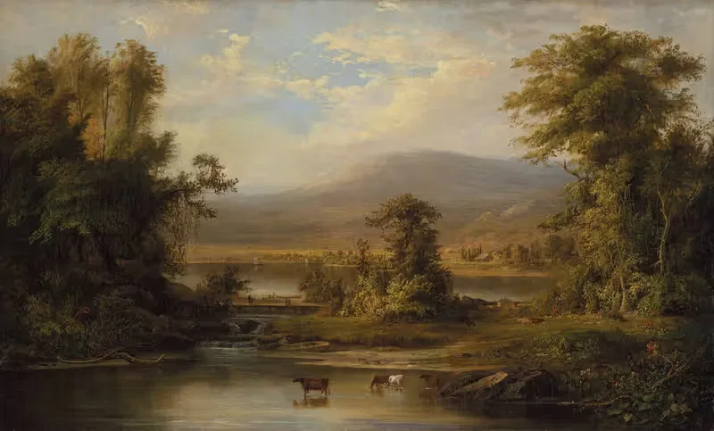 Пейзаж с коровами, поящимися в ручье by Роберт С. Дункансон, 1871 — digital art print download