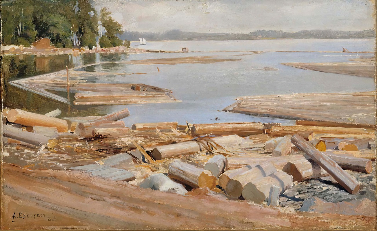 Бревенчатый плот by Альберт Эдельфельт, 1886 — digital art print download