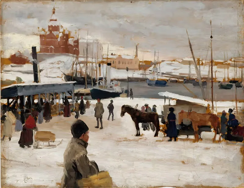 Winter Day in Helsinki Market Square — Albert Edelfelt
