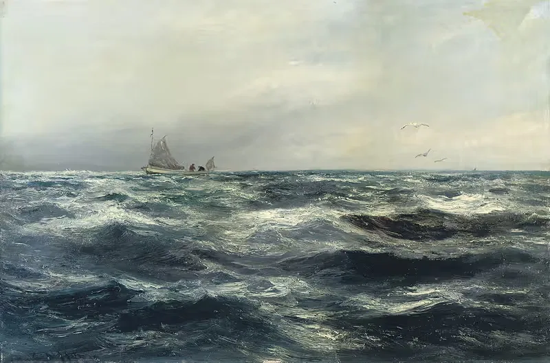 Корнуольское море и рабочая лодка by Шарль Непир Хеми — digital art print download